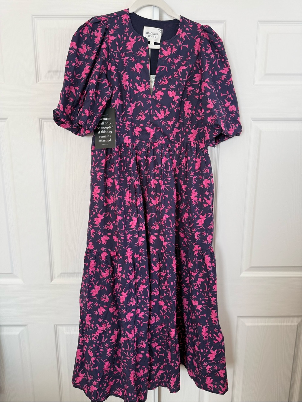 Hyacinth House Navy & Fuchsia Floral Cisco Maxi Dress Size S NWT